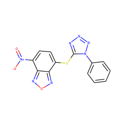 O=[N+]([O-])c1ccc(Sc2nnnn2-c2ccccc2)c2nonc12 ZINC000009667926