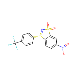 O=[N+]([O-])c1ccc2c(c1)S(=O)(=O)N=[S@]2c1ccc(C(F)(F)F)cc1 ZINC000073156652
