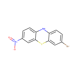 O=[N+]([O-])c1ccc2c(c1)Sc1cc(Br)ccc1N2 ZINC000084713424