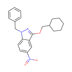 O=[N+]([O-])c1ccc2c(c1)c(OCC1CCCCC1)nn2Cc1ccccc1 ZINC000103262997