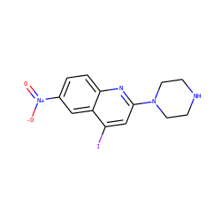 O=[N+]([O-])c1ccc2nc(N3CCNCC3)cc(I)c2c1 ZINC000013439733