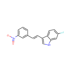 O=[N+]([O-])c1cccc(/C=C/c2c[nH]c3cc(F)ccc23)c1 ZINC000072106847