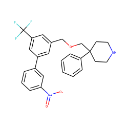 O=[N+]([O-])c1cccc(-c2cc(COCC3(c4ccccc4)CCNCC3)cc(C(F)(F)F)c2)c1 ZINC000144164759