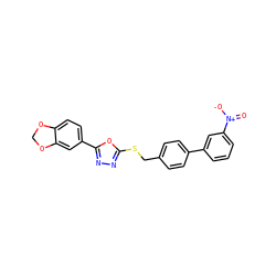 O=[N+]([O-])c1cccc(-c2ccc(CSc3nnc(-c4ccc5c(c4)OCO5)o3)cc2)c1 ZINC000096271058