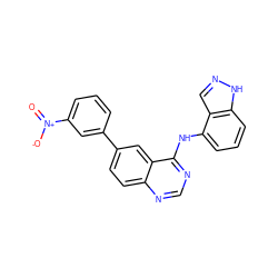 O=[N+]([O-])c1cccc(-c2ccc3ncnc(Nc4cccc5[nH]ncc45)c3c2)c1 ZINC000143085295
