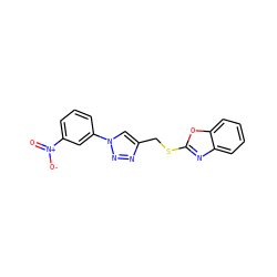 O=[N+]([O-])c1cccc(-n2cc(CSc3nc4ccccc4o3)nn2)c1 ZINC000169340300