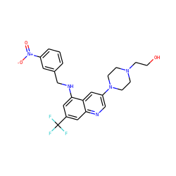 O=[N+]([O-])c1cccc(CNc2cc(C(F)(F)F)cc3ncc(N4CCN(CCO)CC4)cc23)c1 ZINC000169328733