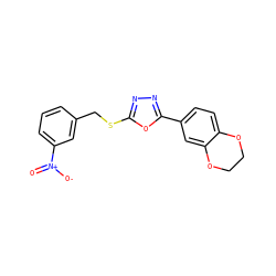 O=[N+]([O-])c1cccc(CSc2nnc(-c3ccc4c(c3)OCCO4)o2)c1 ZINC000073195577