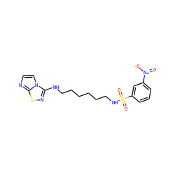 O=[N+]([O-])c1cccc(S(=O)(=O)NCCCCCCNc2nsc3nccn23)c1 ZINC000013641265