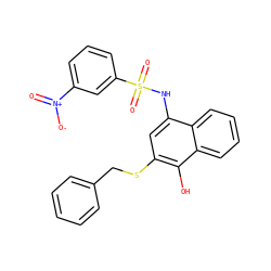 O=[N+]([O-])c1cccc(S(=O)(=O)Nc2cc(SCc3ccccc3)c(O)c3ccccc23)c1 ZINC000008859982