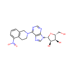O=[N+]([O-])c1cccc2c1CCN(c1ncnc3c1ncn3[C@@H]1O[C@H](CO)[C@@H](O)[C@H]1O)C2 ZINC000013493404