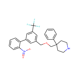 O=[N+]([O-])c1ccccc1-c1cc(COCC2(c3ccccc3)CCNCC2)cc(C(F)(F)F)c1 ZINC000201223945