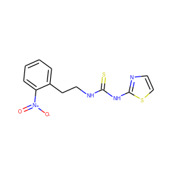 O=[N+]([O-])c1ccccc1CCNC(=S)Nc1nccs1 ZINC000013744855