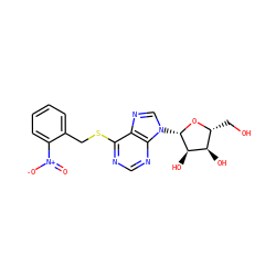 O=[N+]([O-])c1ccccc1CSc1ncnc2c1ncn2[C@@H]1O[C@H](CO)[C@@H](O)[C@H]1O ZINC000040394518