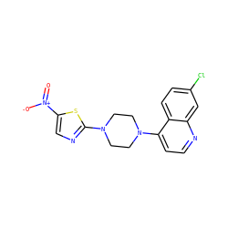 O=[N+]([O-])c1cnc(N2CCN(c3ccnc4cc(Cl)ccc34)CC2)s1 ZINC001772637694