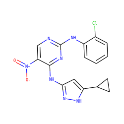 O=[N+]([O-])c1cnc(Nc2ccccc2Cl)nc1Nc1cc(C2CC2)[nH]n1 ZINC000203005715