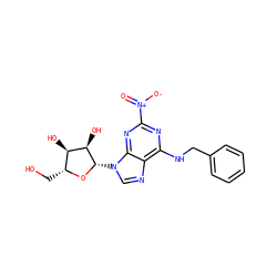 O=[N+]([O-])c1nc(NCc2ccccc2)c2ncn([C@@H]3O[C@H](CO)[C@@H](O)[C@H]3O)c2n1 ZINC000049014287