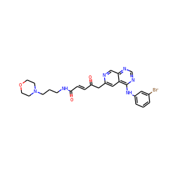 O=C(/C=C/C(=O)NCCCN1CCOCC1)Cc1cc2c(Nc3cccc(Br)c3)ncnc2cn1 ZINC000044387435