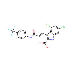 O=C(/C=C/c1c(C(=O)O)[nH]c2cc(Cl)cc(Cl)c12)Nc1ccc(C(F)(F)F)cc1 ZINC000013761298