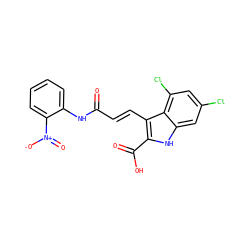 O=C(/C=C/c1c(C(=O)O)[nH]c2cc(Cl)cc(Cl)c12)Nc1ccccc1[N+](=O)[O-] ZINC000013761283