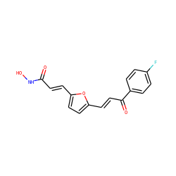 O=C(/C=C/c1ccc(/C=C/C(=O)c2ccc(F)cc2)o1)NO ZINC000040897871