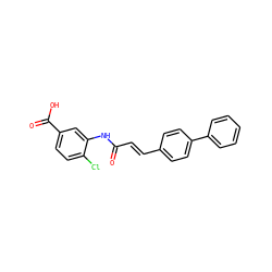 O=C(/C=C/c1ccc(-c2ccccc2)cc1)Nc1cc(C(=O)O)ccc1Cl ZINC000028022680