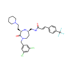 O=C(/C=C/c1ccc(C(F)(F)F)cc1)NC[C@H]1CCN(Cc2cc(Cl)cc(Cl)c2)C(=O)[C@@H](CCN2CCCCC2)N1 ZINC001772582923