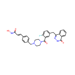O=C(/C=C/c1ccc(CN2CCN(C(=O)c3cc(Cc4n[nH]c(=O)c5ccccc45)ccc3F)CC2)cc1)NO ZINC001772627609