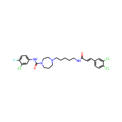 O=C(/C=C/c1ccc(Cl)c(Cl)c1)NCCCCCN1CCCN(C(=O)Nc2ccc(F)c(Cl)c2)CC1 ZINC000036177573