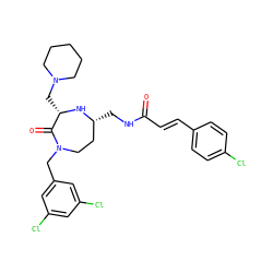 O=C(/C=C/c1ccc(Cl)cc1)NC[C@@H]1CCN(Cc2cc(Cl)cc(Cl)c2)C(=O)[C@H](CN2CCCCC2)N1 ZINC000118686948