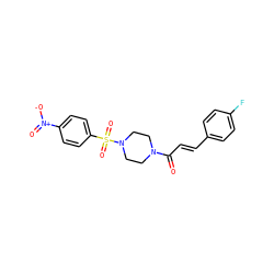 O=C(/C=C/c1ccc(F)cc1)N1CCN(S(=O)(=O)c2ccc([N+](=O)[O-])cc2)CC1 ZINC000015928341