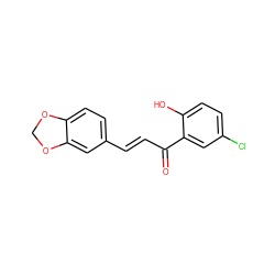 O=C(/C=C/c1ccc2c(c1)OCO2)c1cc(Cl)ccc1O ZINC000016939611