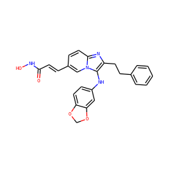 O=C(/C=C/c1ccc2nc(CCc3ccccc3)c(Nc3ccc4c(c3)OCO4)n2c1)NO ZINC000136773121
