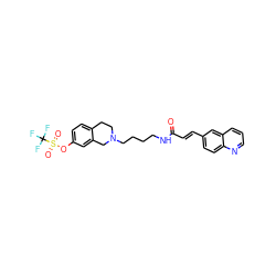 O=C(/C=C/c1ccc2ncccc2c1)NCCCCN1CCc2ccc(OS(=O)(=O)C(F)(F)F)cc2C1 ZINC000042784571