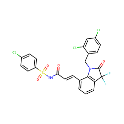 O=C(/C=C/c1cccc2c1N(Cc1ccc(Cl)cc1Cl)C(=O)C2(F)F)NS(=O)(=O)c1ccc(Cl)cc1 ZINC000049780770