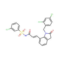 O=C(/C=C/c1cccc2c1N(Cc1ccc(Cl)cc1Cl)C(=O)C2)NS(=O)(=O)c1cccc(Cl)c1 ZINC000049781359