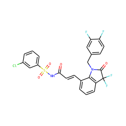 O=C(/C=C/c1cccc2c1N(Cc1ccc(F)c(F)c1)C(=O)C2(F)F)NS(=O)(=O)c1cccc(Cl)c1 ZINC000049780772
