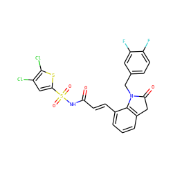 O=C(/C=C/c1cccc2c1N(Cc1ccc(F)c(F)c1)C(=O)C2)NS(=O)(=O)c1cc(Cl)c(Cl)s1 ZINC000049793446