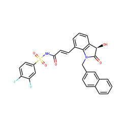 O=C(/C=C/c1cccc2c1N(Cc1ccc3ccccc3c1)C(=O)[C@@H]2O)NS(=O)(=O)c1ccc(F)c(F)c1 ZINC000049802286