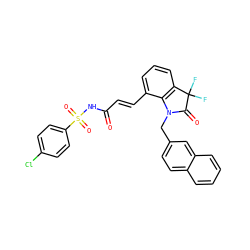 O=C(/C=C/c1cccc2c1N(Cc1ccc3ccccc3c1)C(=O)C2(F)F)NS(=O)(=O)c1ccc(Cl)cc1 ZINC000049780854