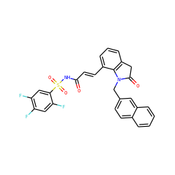 O=C(/C=C/c1cccc2c1N(Cc1ccc3ccccc3c1)C(=O)C2)NS(=O)(=O)c1cc(F)c(F)cc1F ZINC000049781005