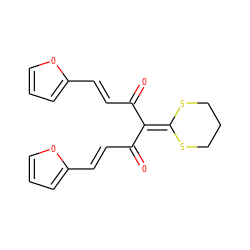 O=C(/C=C/c1ccco1)C(C(=O)/C=C/c1ccco1)=C1SCCCS1 ZINC000001083132