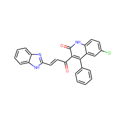 O=C(/C=C/c1nc2ccccc2[nH]1)c1c(-c2ccccc2)c2cc(Cl)ccc2[nH]c1=O ZINC000013641346
