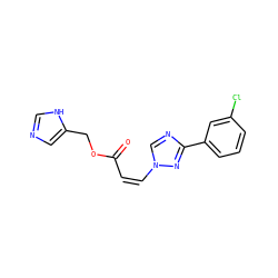 O=C(/C=C\n1cnc(-c2cccc(Cl)c2)n1)OCc1cnc[nH]1 ZINC000115892278