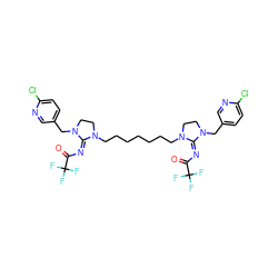 O=C(/N=C1/N(CCCCCCCN2CCN(Cc3ccc(Cl)nc3)/C2=N/C(=O)C(F)(F)F)CCN1Cc1ccc(Cl)nc1)C(F)(F)F ZINC000150590109