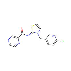 O=C(/N=c1\sccn1Cc1ccc(Cl)nc1)c1cnccn1 ZINC000040954167