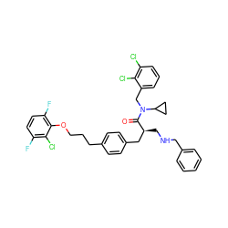 O=C([C@@H](CNCc1ccccc1)Cc1ccc(CCCOc2c(F)ccc(F)c2Cl)cc1)N(Cc1cccc(Cl)c1Cl)C1CC1 ZINC000049780754