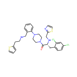 O=C([C@@H](Cc1ccc(Cl)cc1Cl)NCc1nccs1)N1CCN(c2ccccc2CNCCc2cccs2)CC1 ZINC000028477755