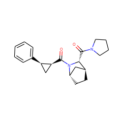 O=C([C@@H]1[C@H]2CC[C@@H](C2)N1C(=O)[C@H]1C[C@H]1c1ccccc1)N1CCCC1 ZINC000100771216