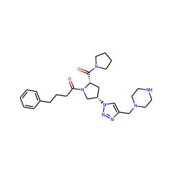 O=C([C@@H]1C[C@H](n2cc(CN3CCNCC3)nn2)CN1C(=O)CCCc1ccccc1)N1CCCC1 ZINC000095579227